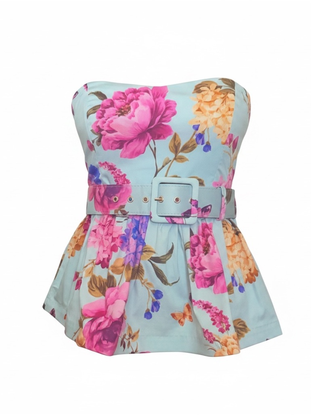 Prosperina Jamie Floral Bustier Peplum Belted Top NWT M